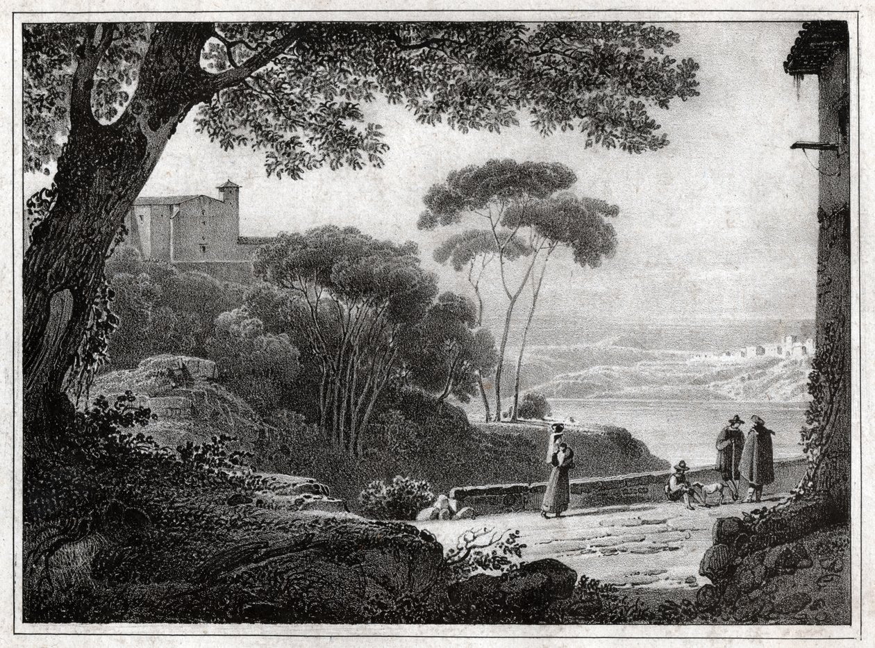 Lago Albano (grabado alrededor de 1820) de Achille Etna Michallon