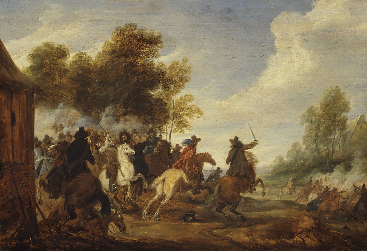 Un enfrentamiento de caballería de Adam Frans van der Meulen