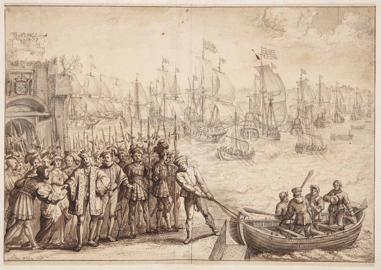 Cristián II deja Copenhague en 1523 de Adam Willaerts
