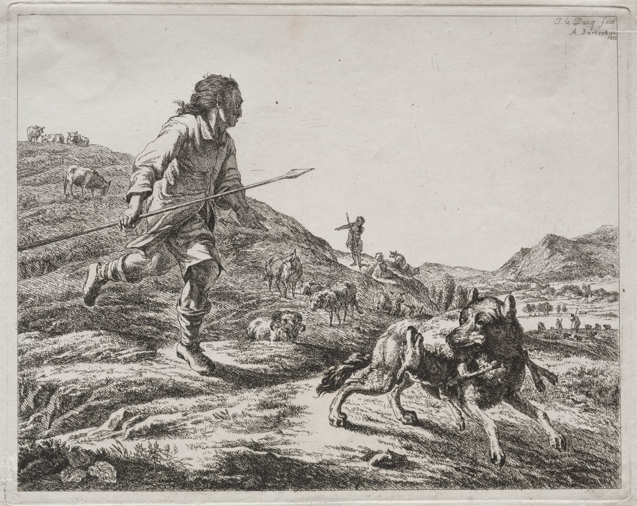 Shepherd Chasing a Wolf de Adam von Bartsch