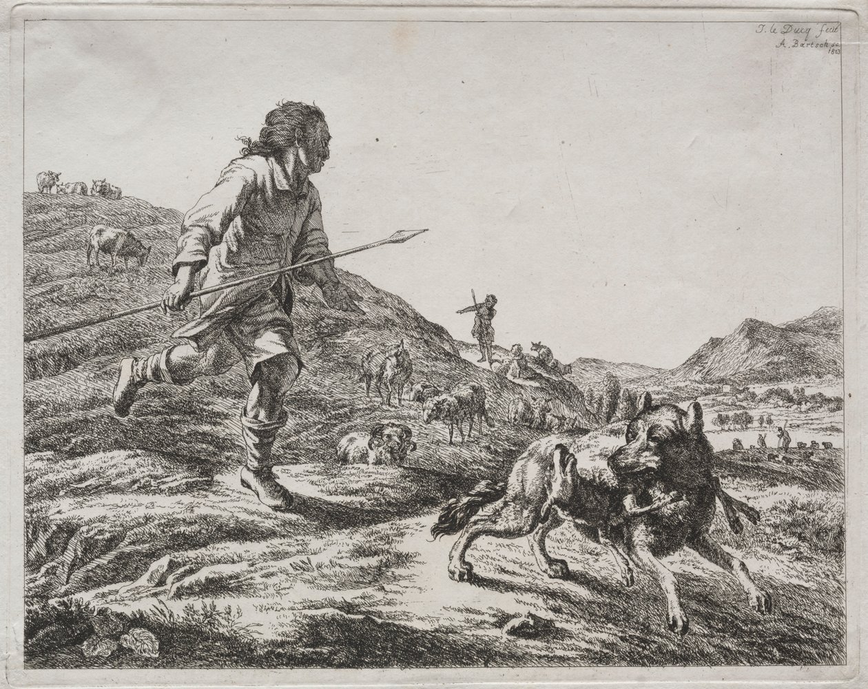 Pastor persiguiendo a un lobo, 1803 de Adam von Bartsch