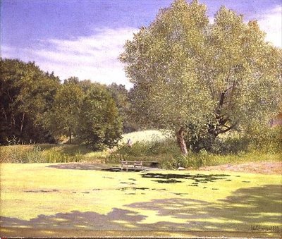 Un pescador dejando un estanque de Adolf Alfred Larsen