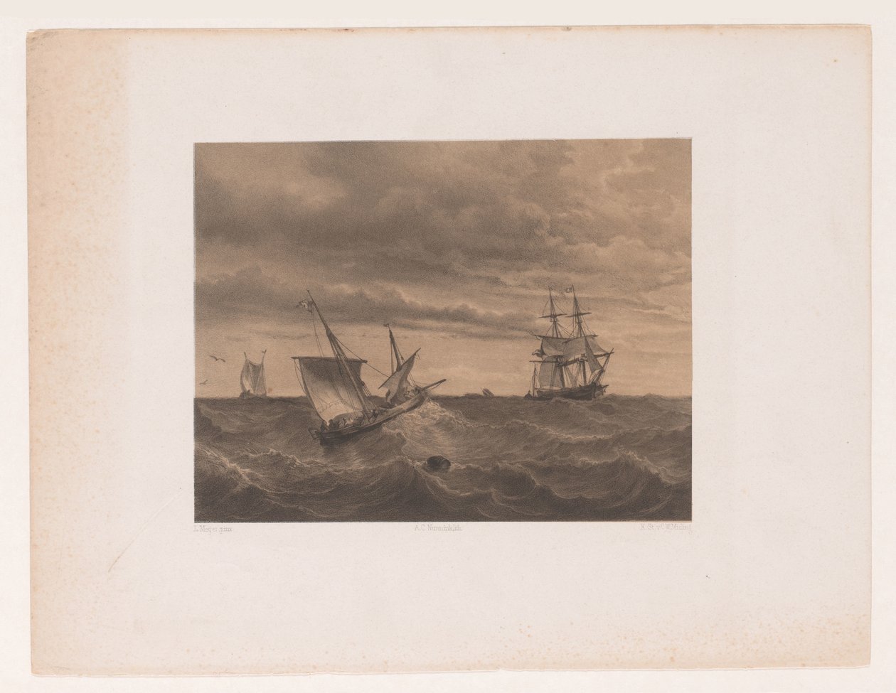 Veleros en el mar salvaje de Adolf Carel Nunnink