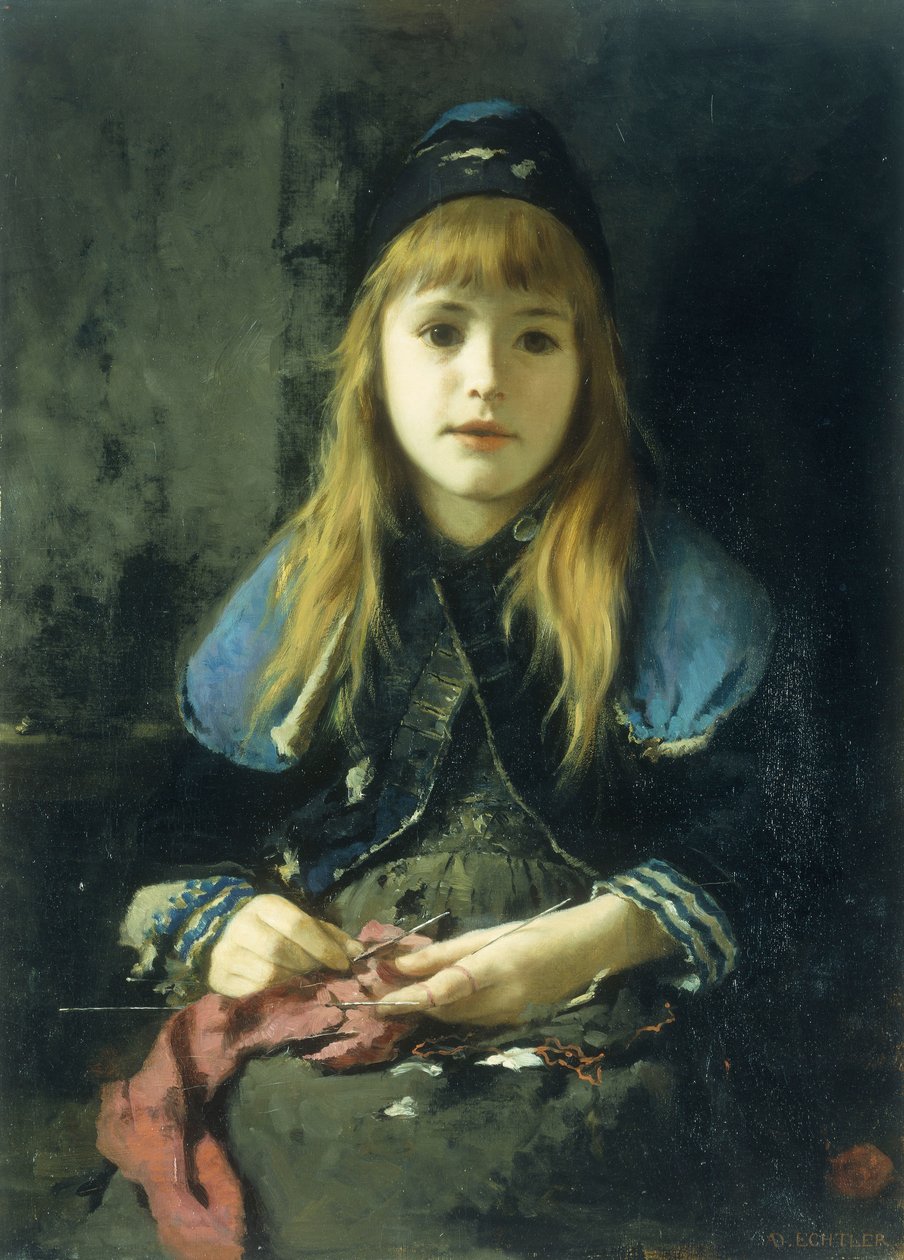 Una niña tejiendo de Adolf Echtler