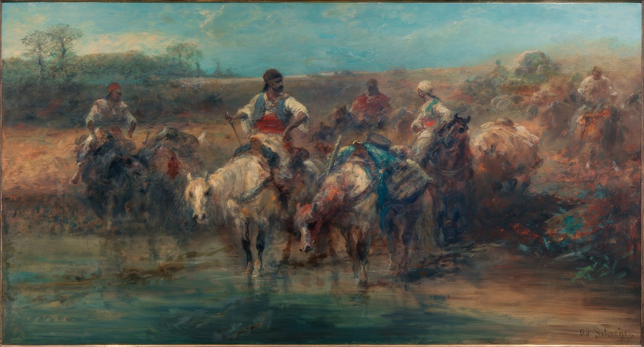 Beduinos en el abrevadero de Adolf Schreyer