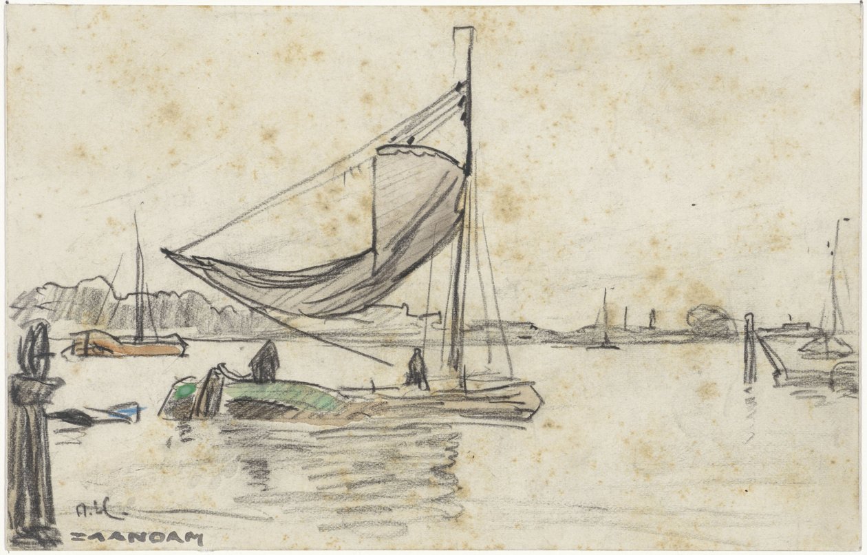 Barcos de vela en el Zaan, cerca de Zaandam de Adolf le Comte