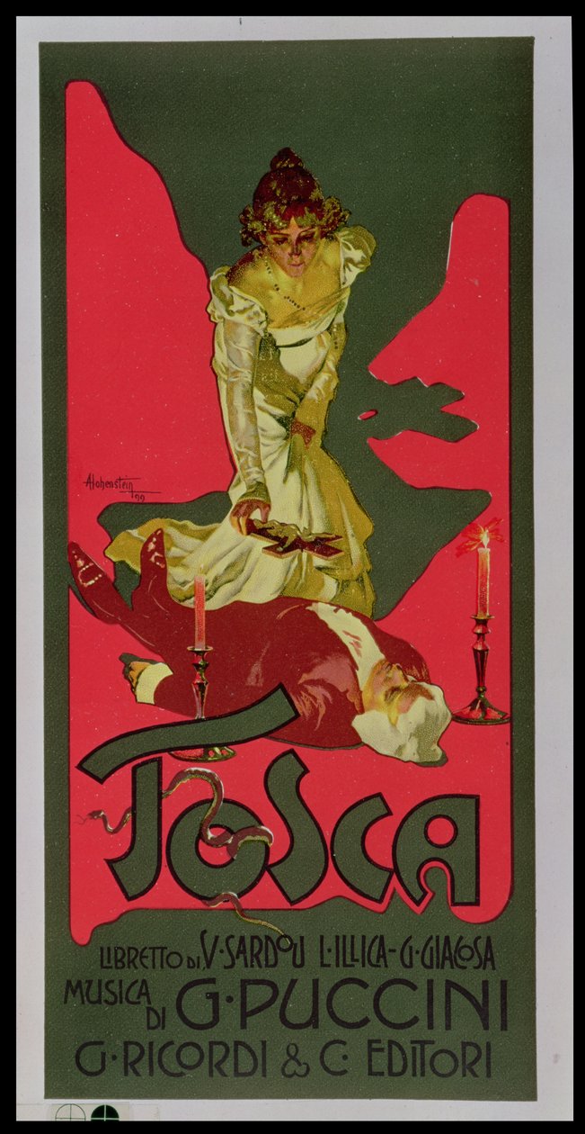 Tosca, cartel que anuncia una representación de Adolfo Hohenstein