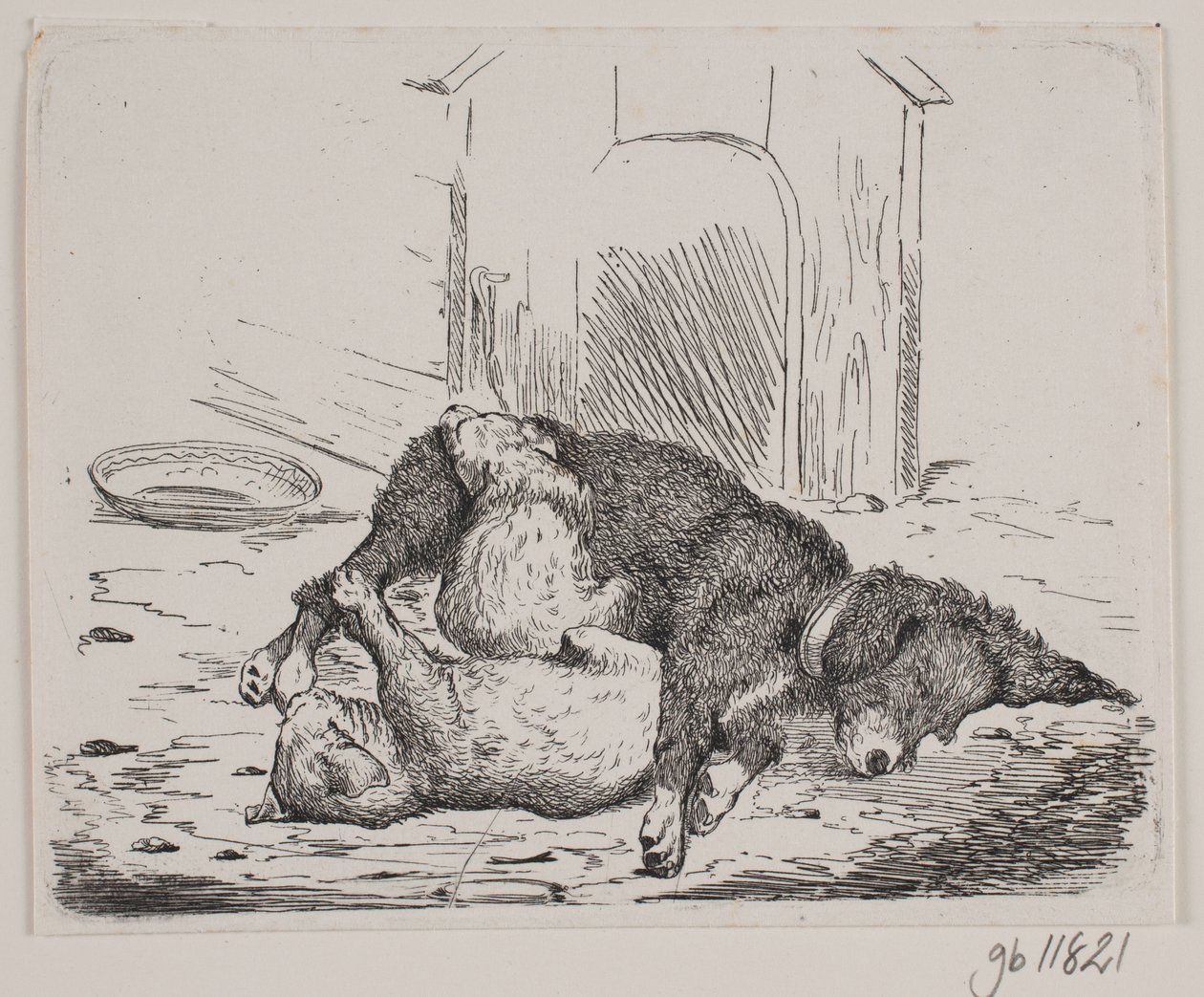 Perro encadenado con cachorro de Johan Adolph Kittendorff