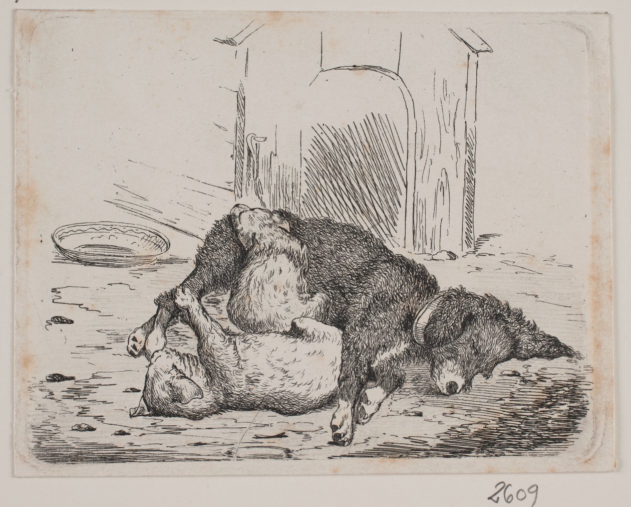 Dachshund con cachorro de Johan Adolph Kittendorff
