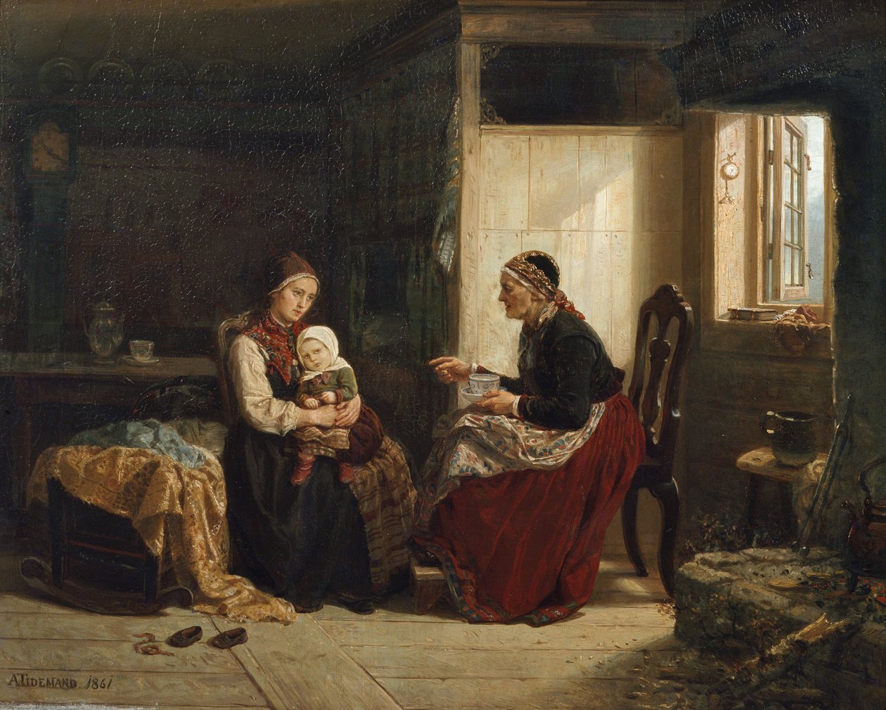 El consejo de la vecina (El niño enfermo) de Adolph Tidemand