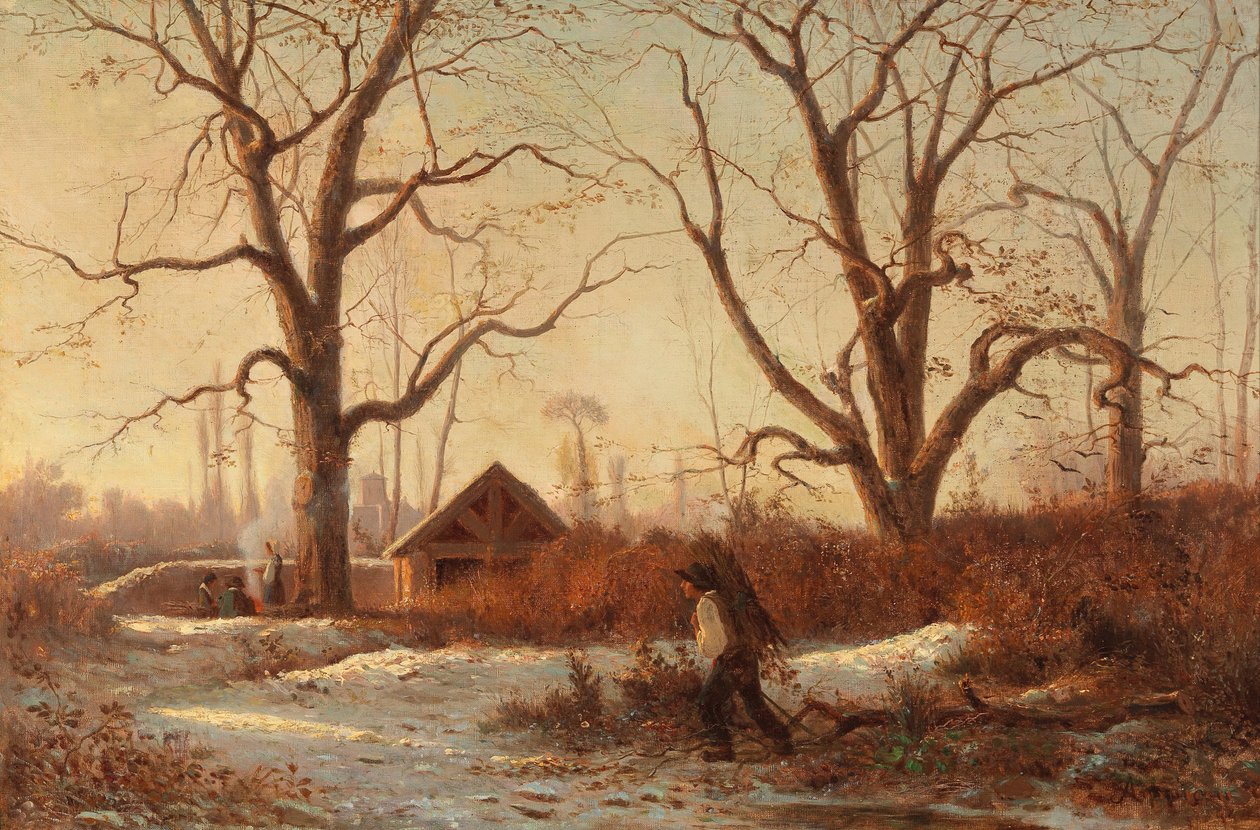 Paisaje de invierno con recolector de leña de Adolphe Appian