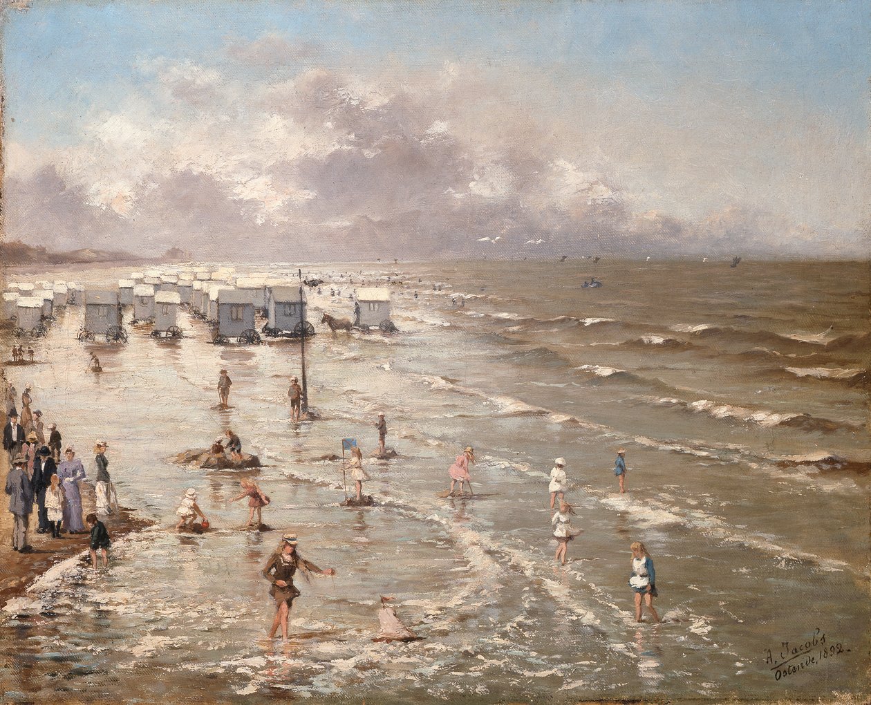 La playa en Ostende, 1892 de Adolphe Jacobs