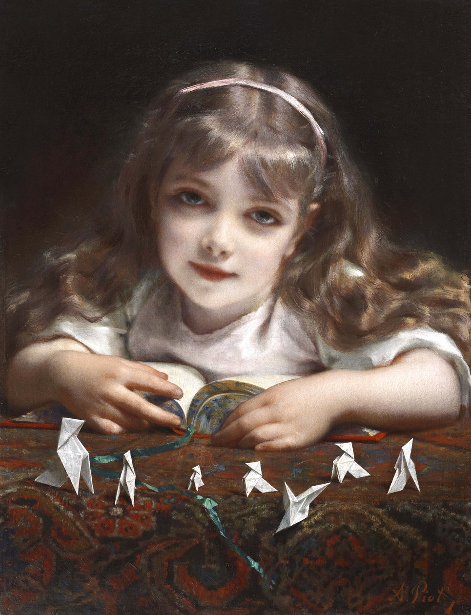 Joven con pájaros de origami de Etienne Adolphe Piot