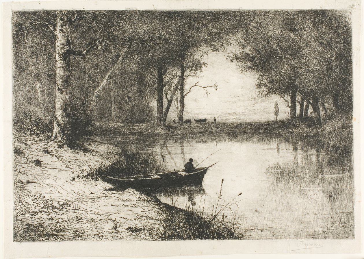 Pescador en un bote en la orilla de Adolphe Appian
