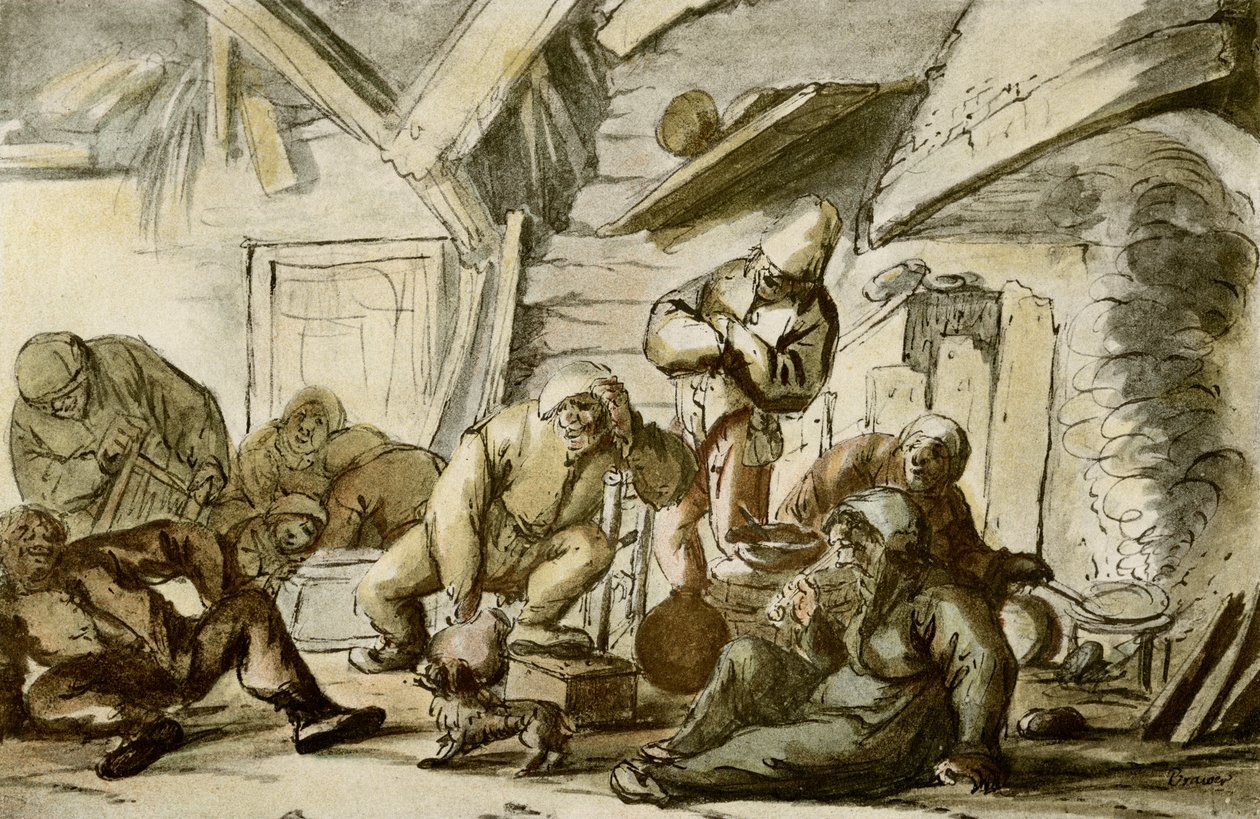 Campesinos borrachos en una taberna de Adriaen Jansz. van Ostade