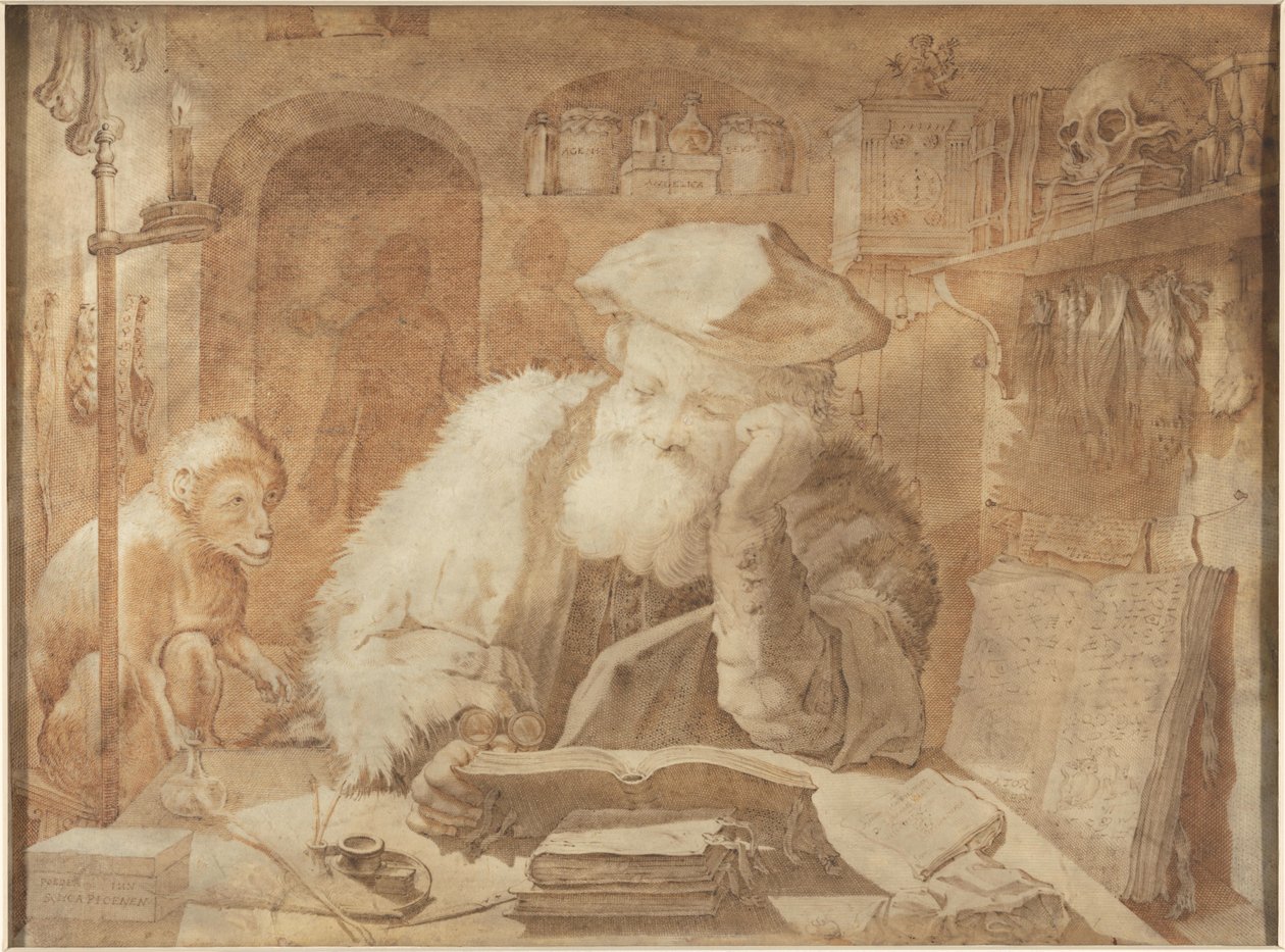 El Dr. Fausto en su sala de estudio de Adriaen Matham