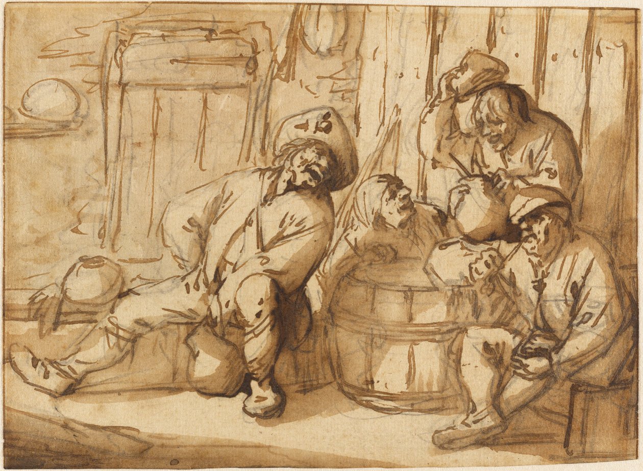 Campesinos bebiendo en una taberna de Adriaen van Ostade