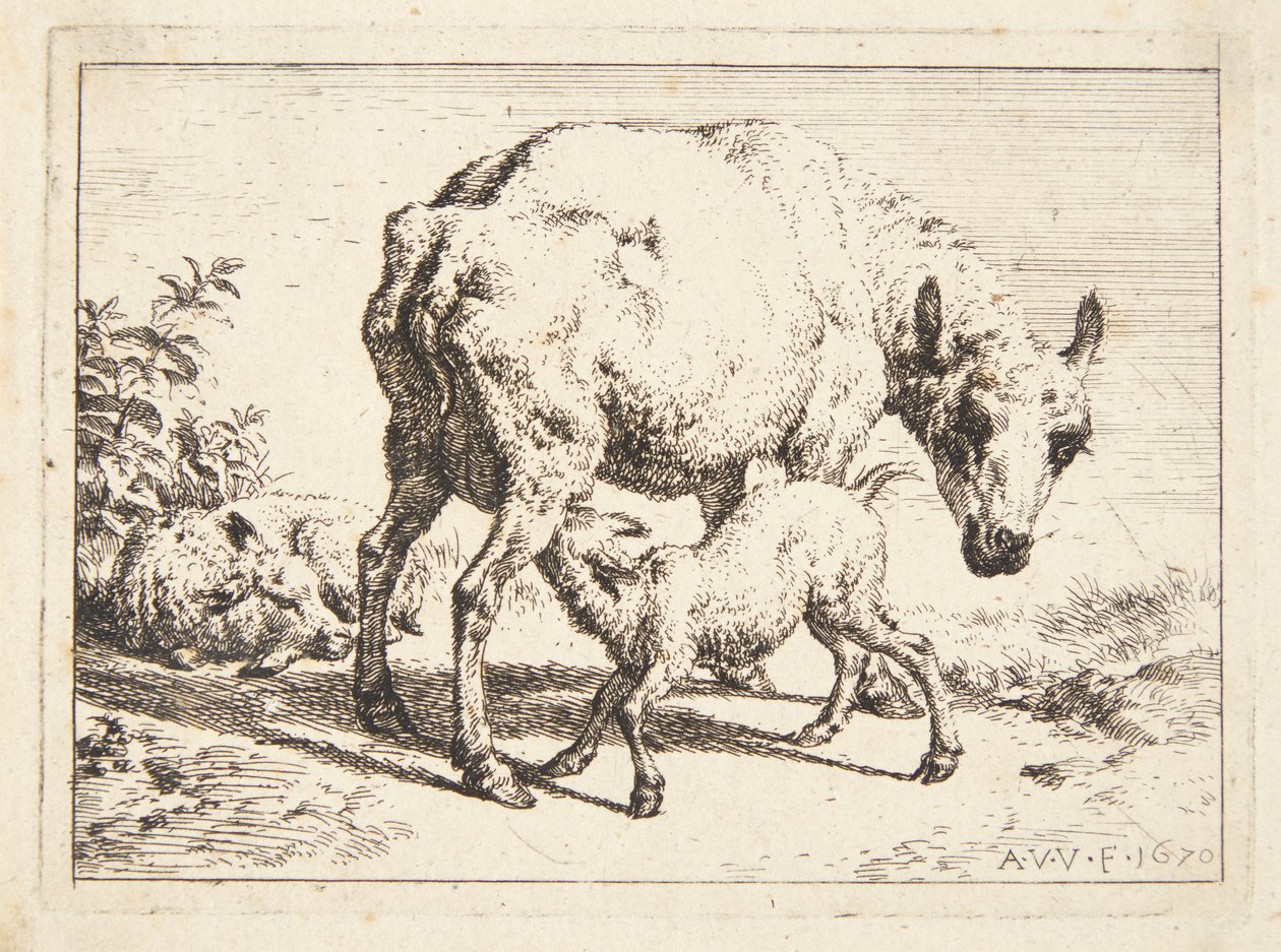 Oveja y dos corderos de Adriaen van de Velde