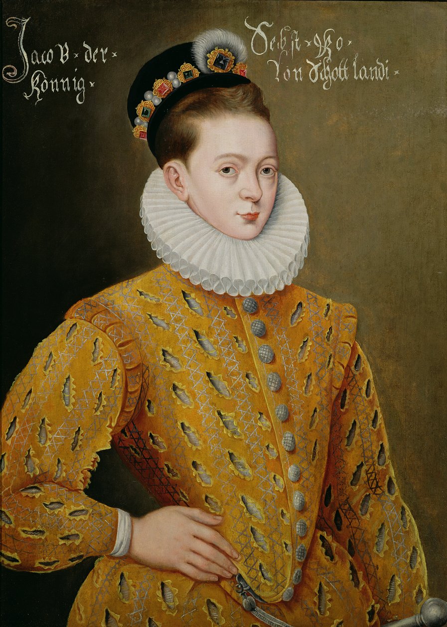 Retrato de Jacobo I de Inglaterra y Jacobo VI de Escocia (1566-1625), supuestamente el retrato de matrimonio enviado a la Corte Danesa para seducir a Ana, su futura esposa de Adrian Vanson