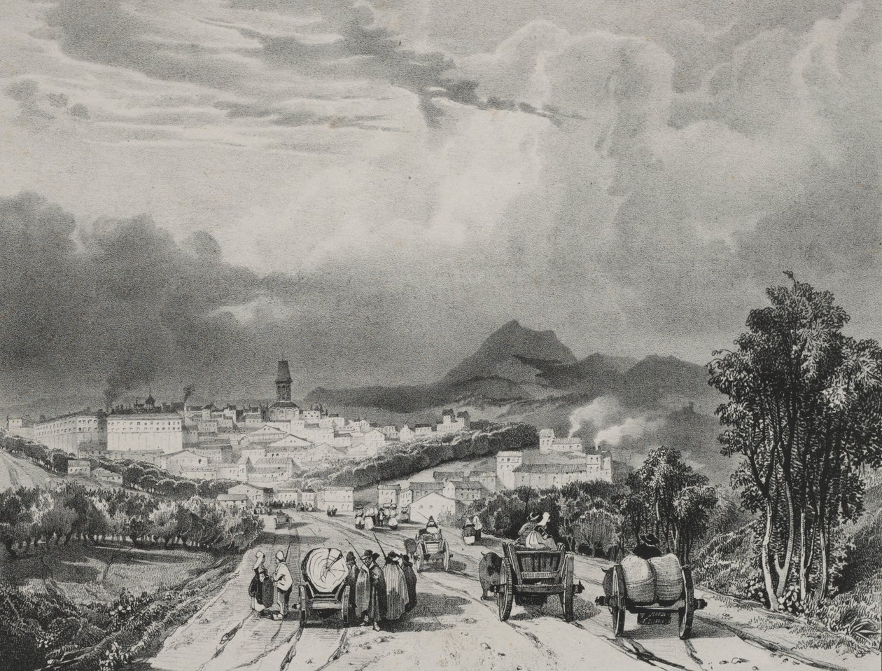 Vista general de Riom, Auvergne, 1829 de Adrien Dauzats