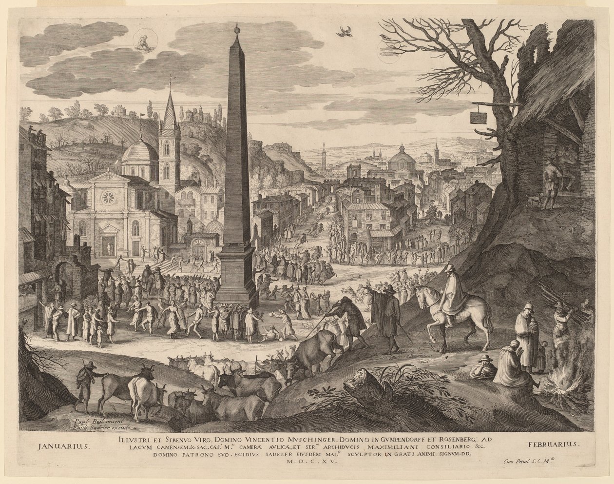 Enero y Febrero de Aegidius Sadeler II after Paul Bril