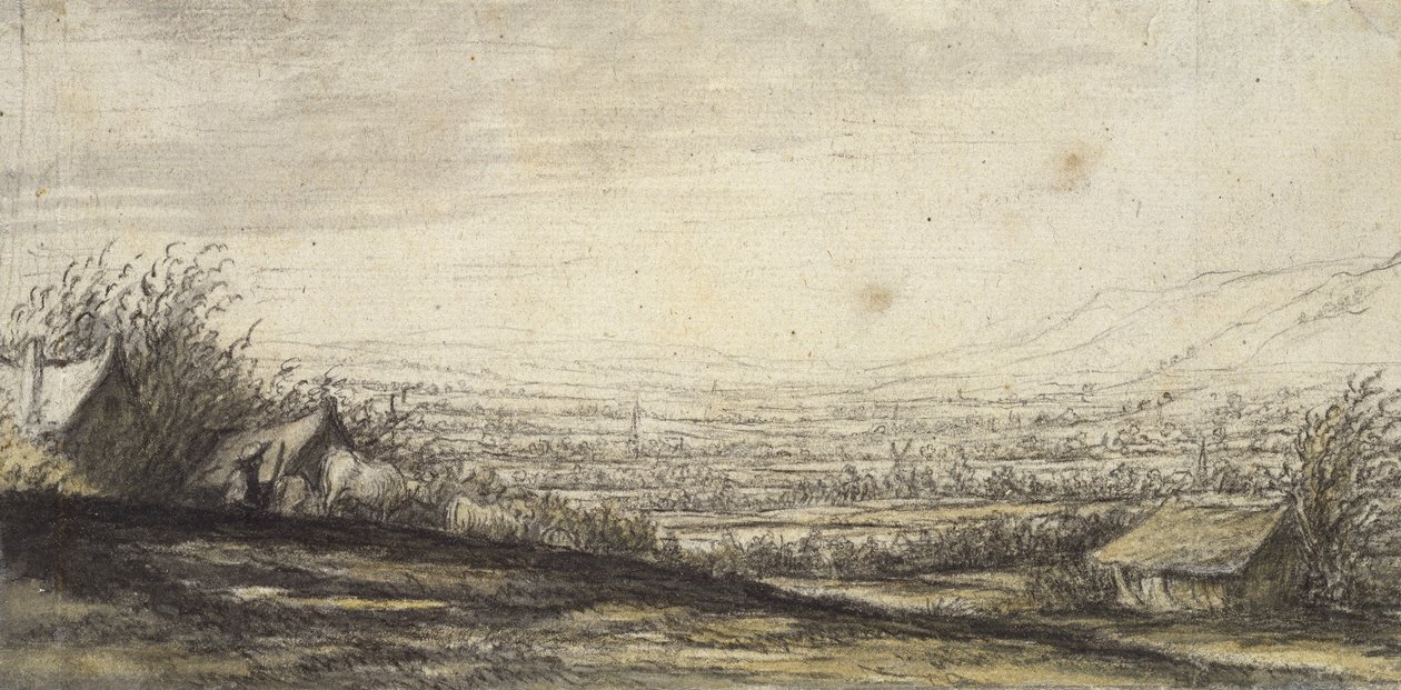 Paisaje extenso con cabaña y ganado de Aelbert Cuyp