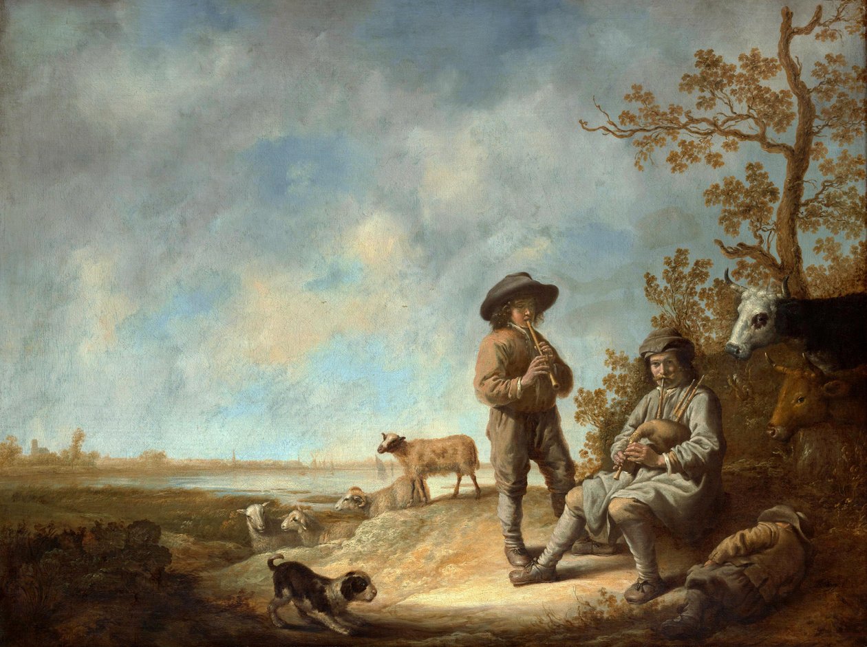 Pastores tocando la flauta de Aelbert Cuyp