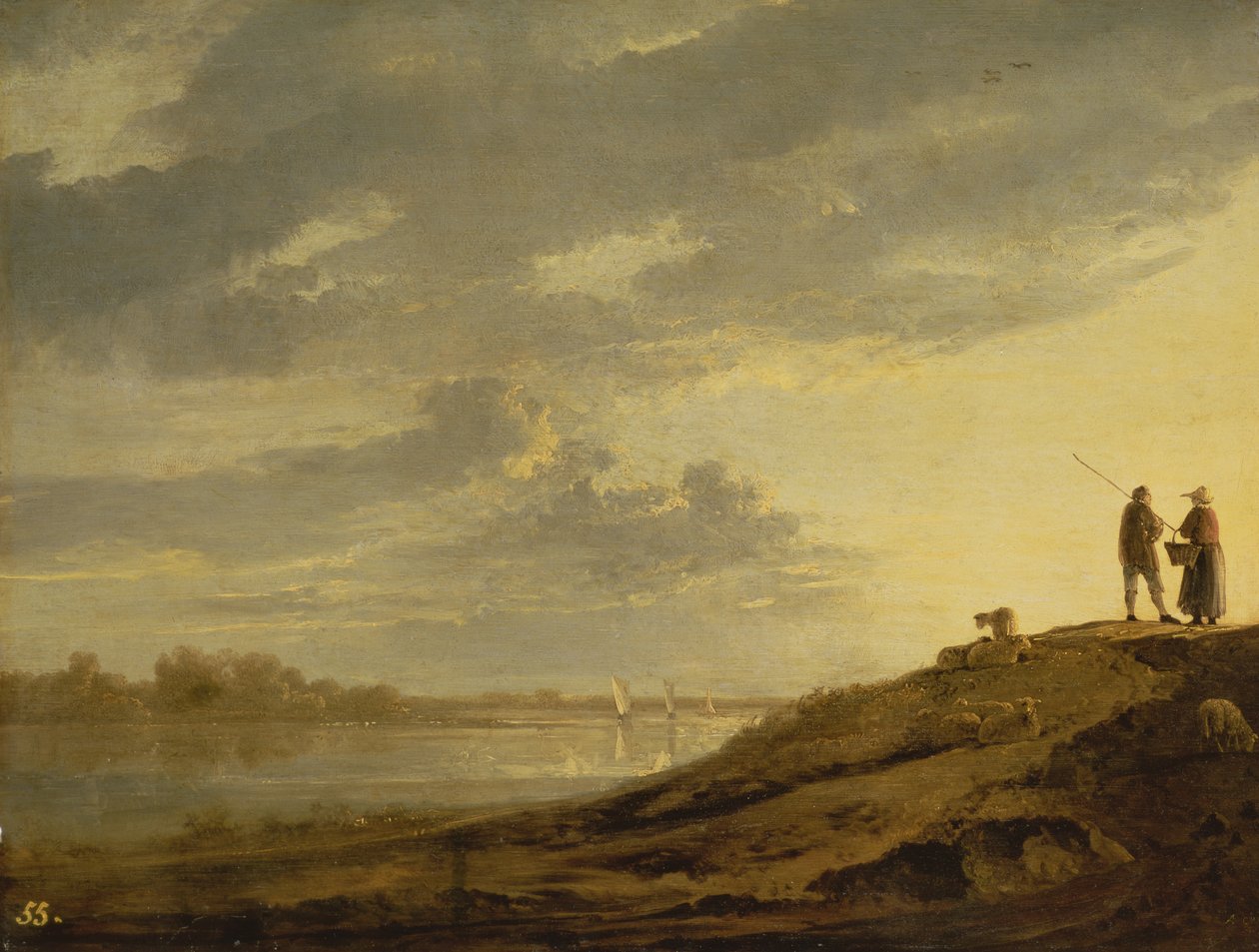 Atardecer sobre un río, 1650s de Aelbert Cuyp
