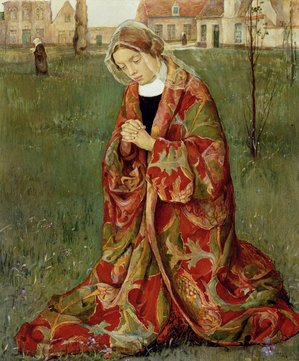 Dentro del Beguinaje, c.1905 (óleo sobre tabla) de Aelfred Fahey