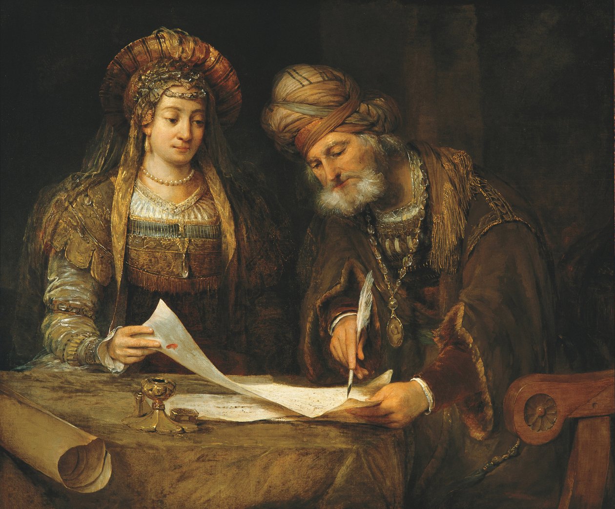 Ester y Mardoqueo, 1675 de Aernt de Gelder