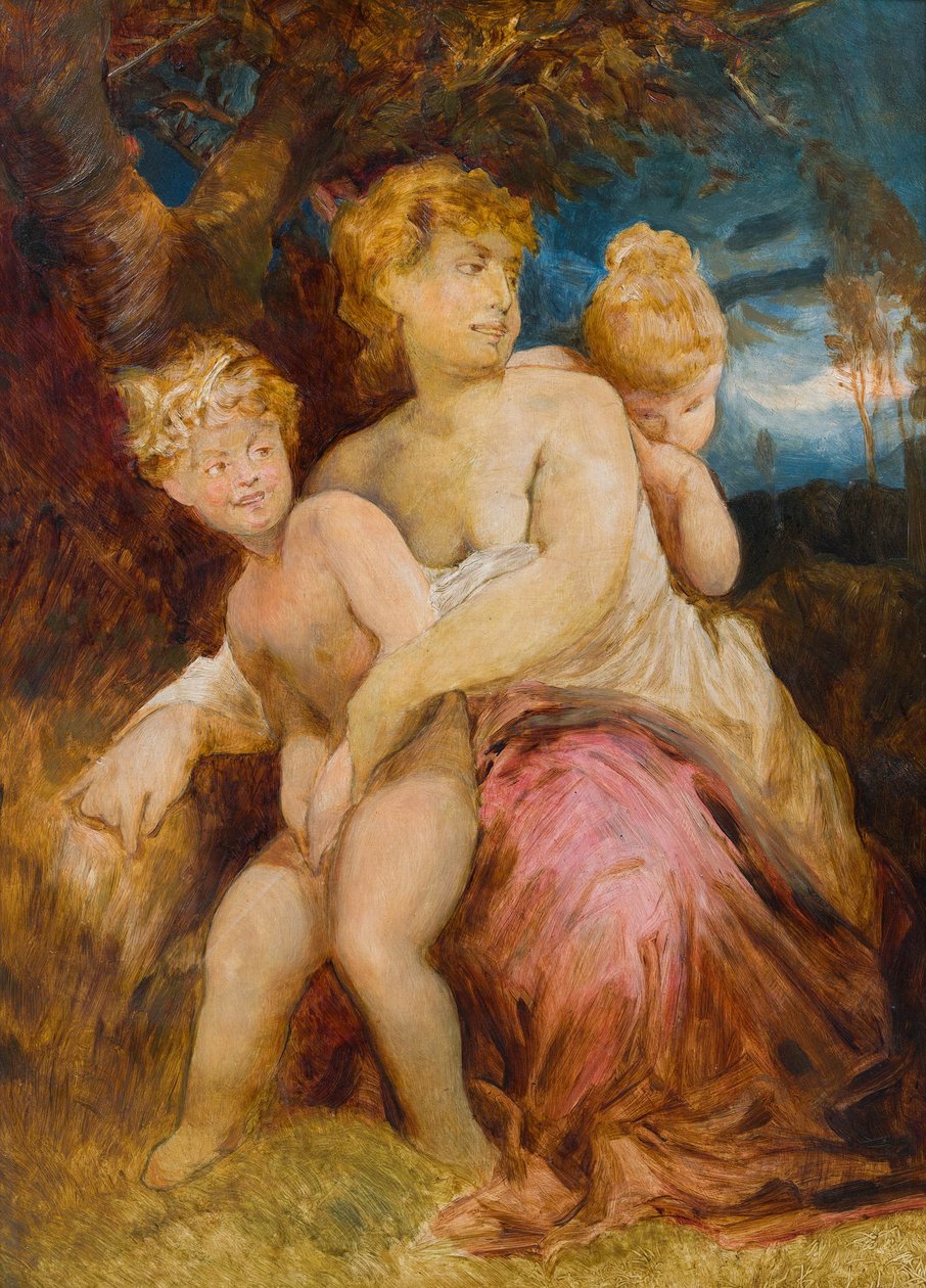 Ninfa con niños de After Hans Makart