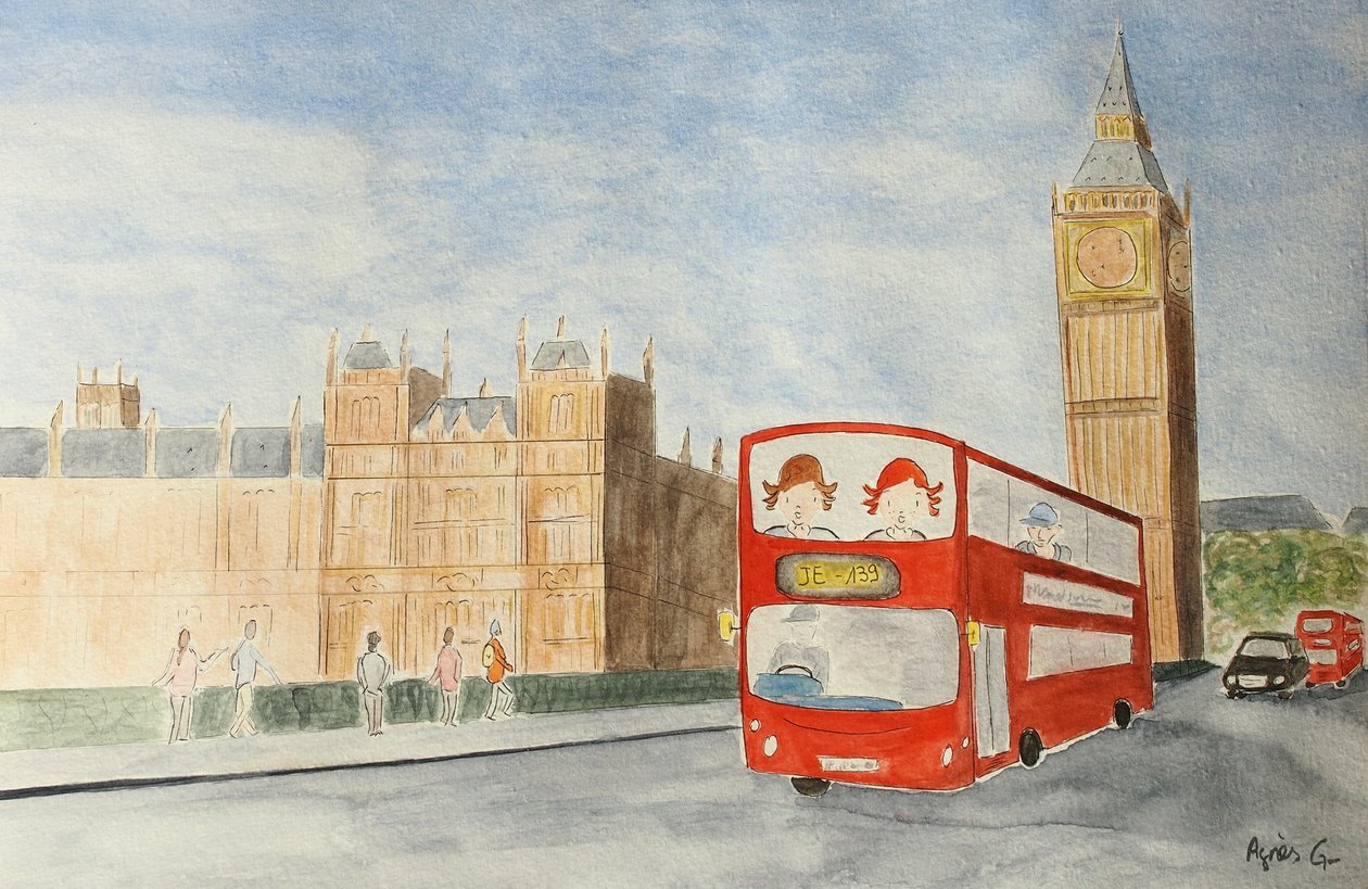 El viaje, Londres 2015 , acuarela sobre papel de Agnes Girardon