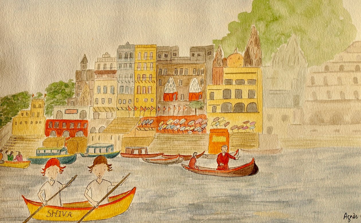 El viaje, Benarés, 2015 , acuarela sobre papel de Agnes Girardon
