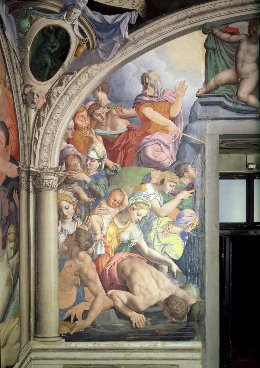 Moisés golpeando la roca para sacar agua, de la Capilla de Eleonora, 1555 de Agnolo Bronzino