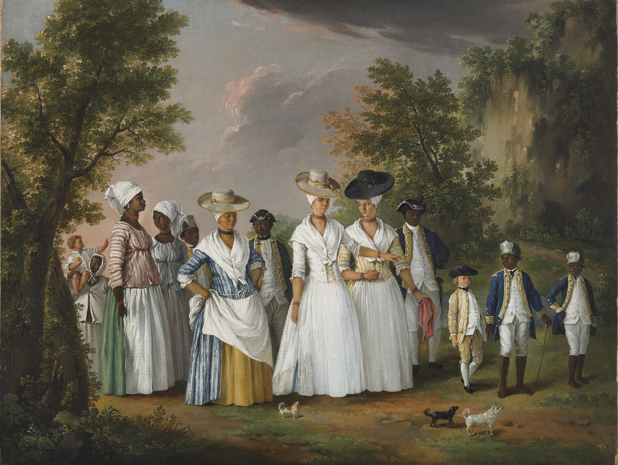 Mujeres libres de color con sus hijos y sirvientes en un paisaje, 1770-1796 de Agostino Brunias