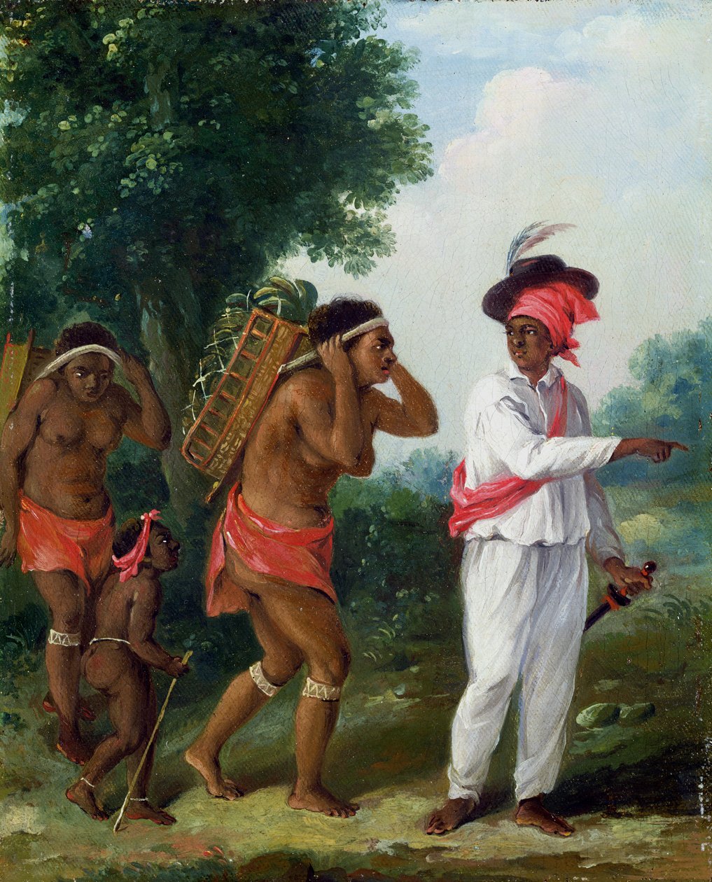 Hombre de color de las Indias Occidentales, dirigiendo a dos mujeres caribes con un niño, c.1780 de Agostino Brunias