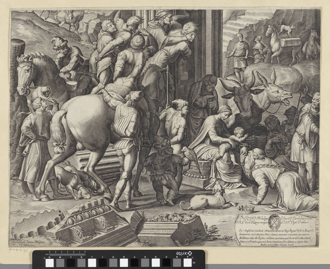 Adoración de los Reyes Magos (parte inferior izquierda) de Agostino Carracci