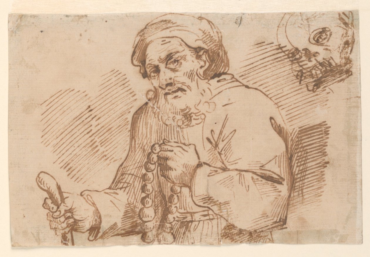 Boceto de medio cuerpo de un peregrino anciano de Agostino Carracci