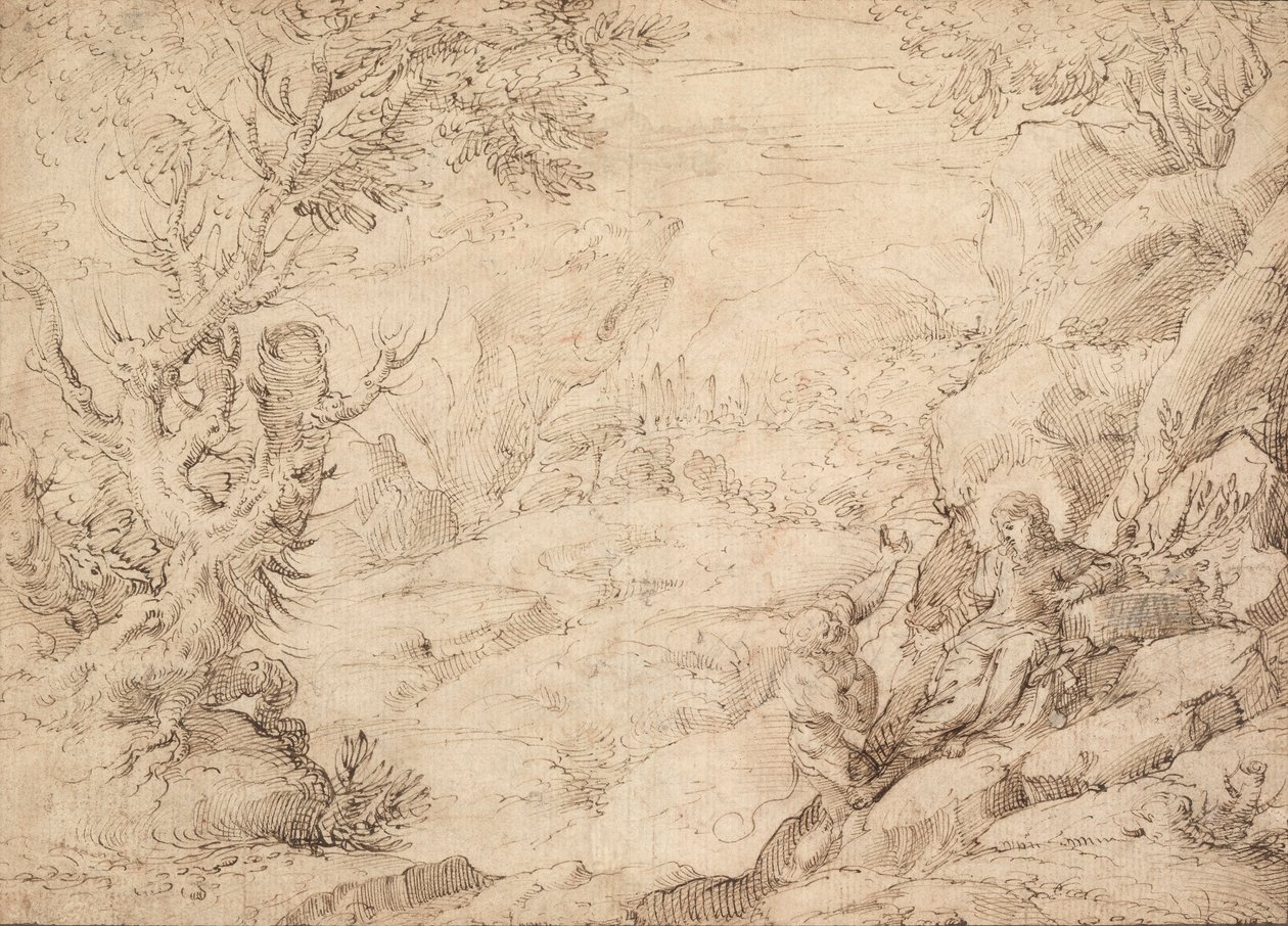 paisaje con la tentación de cristo de Agostino Carracci