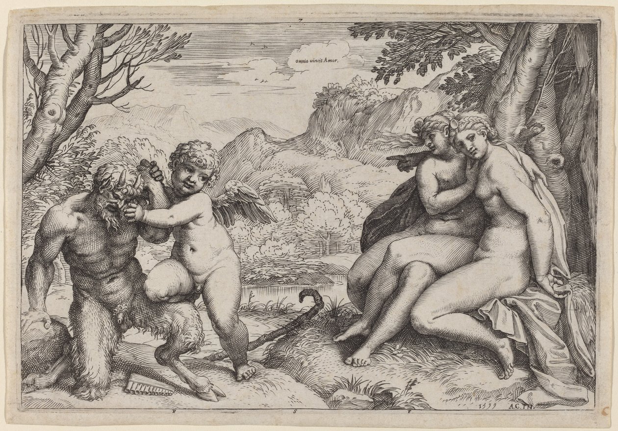 Pan domando a Eros de Agostino Carracci