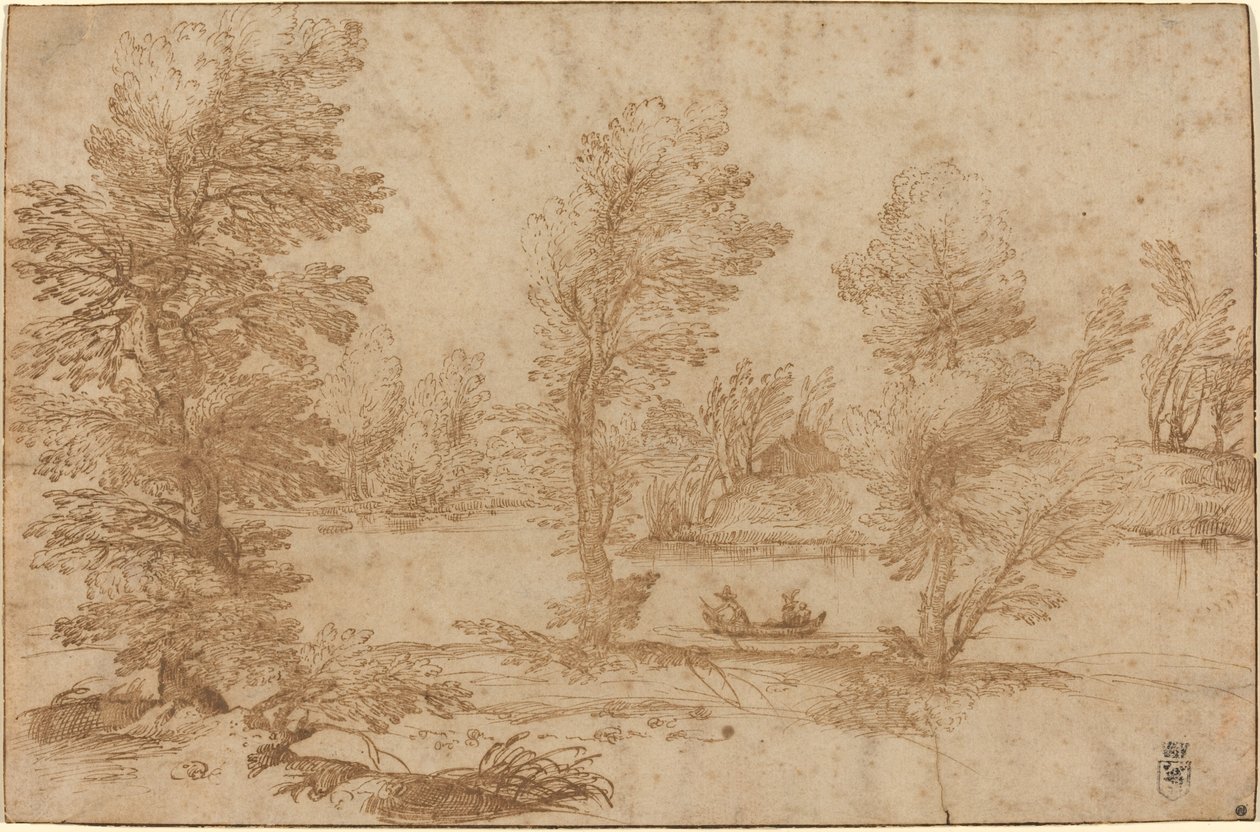 Río en el Bosque con un Barco de Agostino Carracci