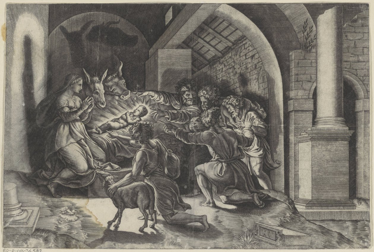 Adoración de los pastores de Agostino Veneziano