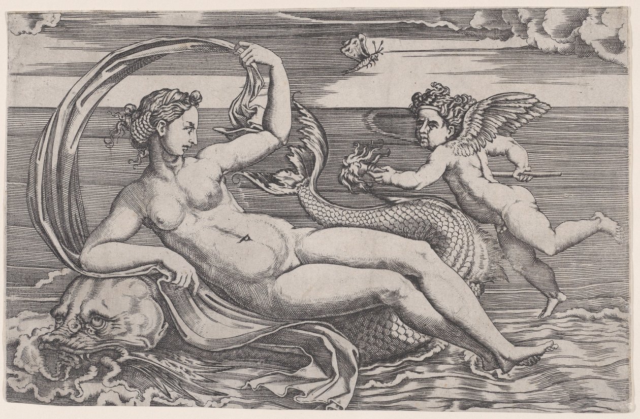 Venus Reclinado sobre un Delfín de Agostino Veneziano