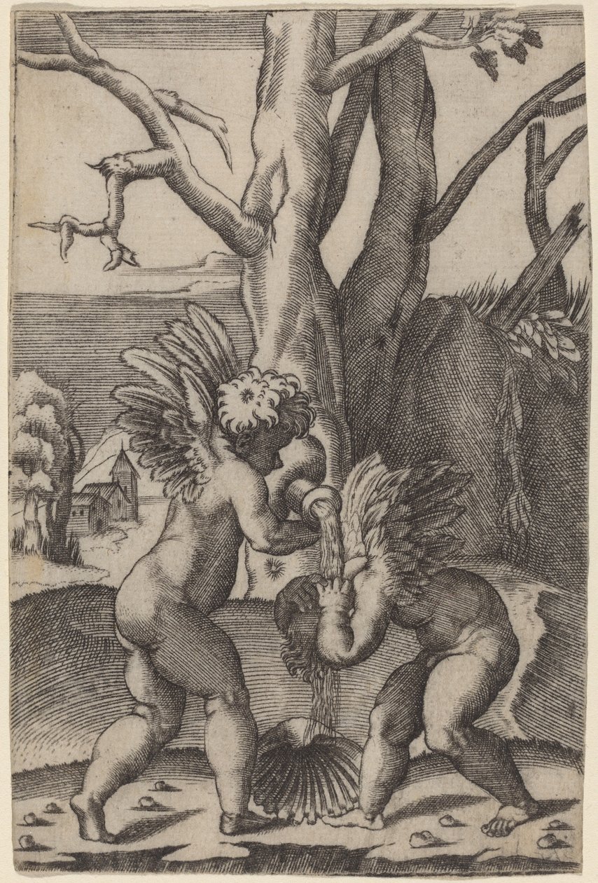 Dos Amores de Agostino dei Musi after Raphael