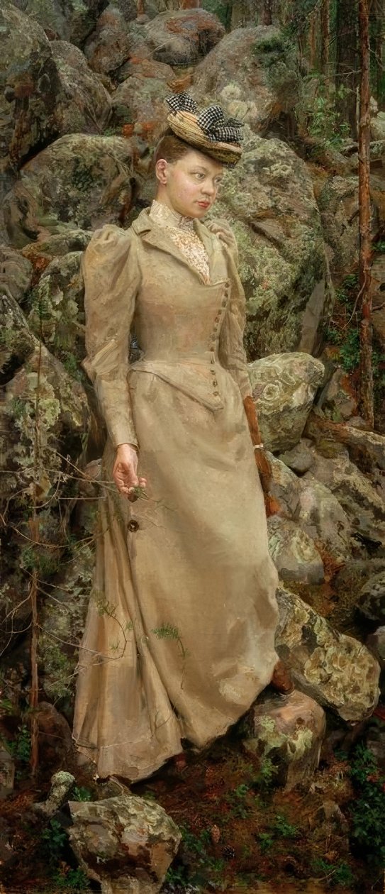 Marie Gallén en un paisaje rocoso de Akseli Valdemar Gallen Kallela