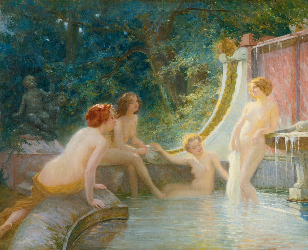 Jóvenes bañistas en una fuente de Albert Auguste Fourie