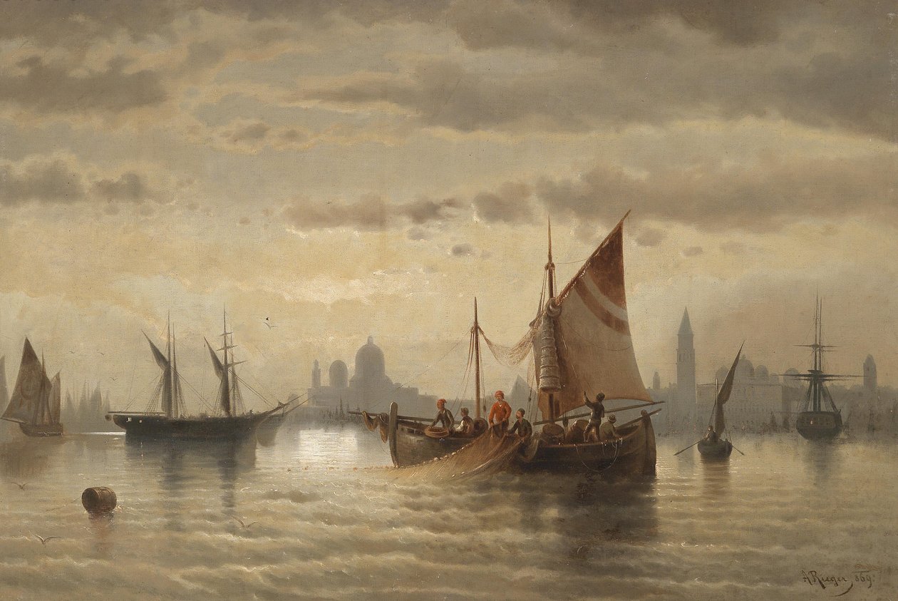 Barcos de vela frente a Venecia de Albert Rieger