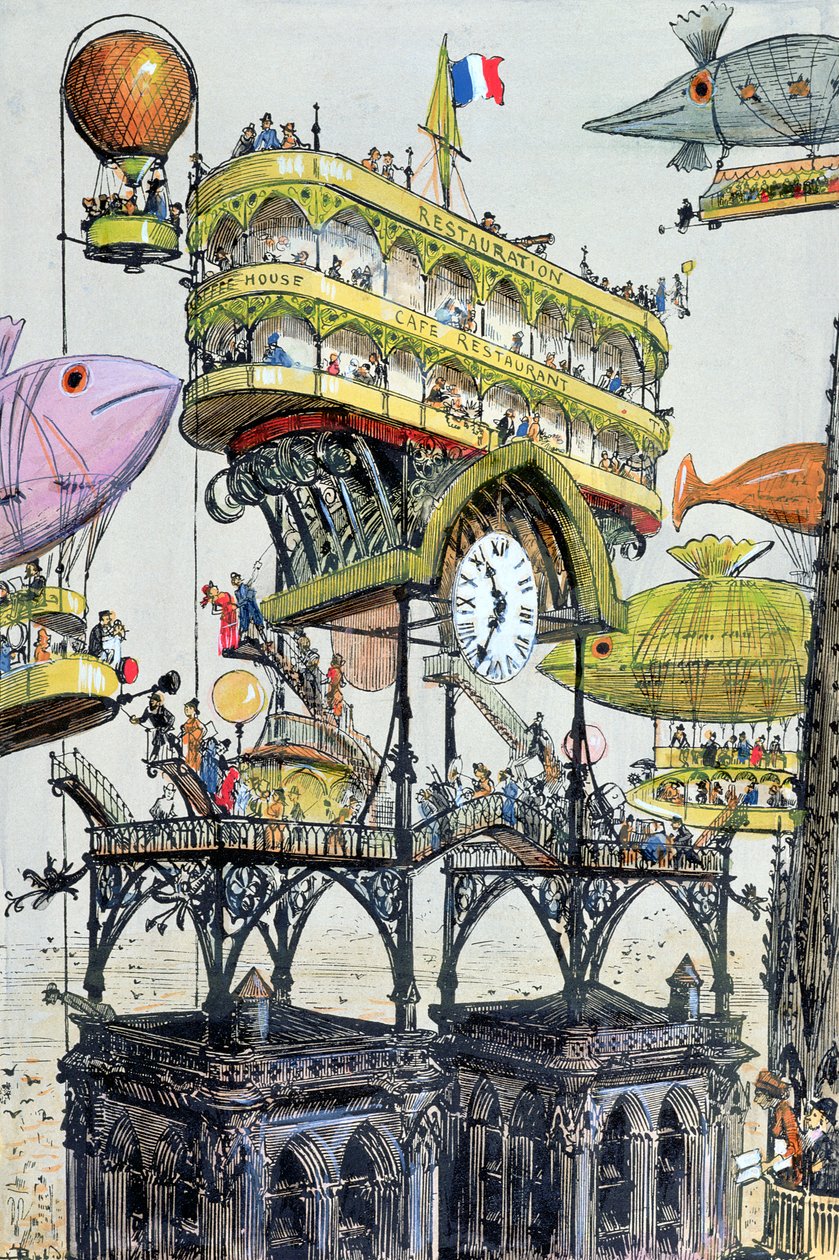 Estación central de aeronaves en Notre-Dame (París), ilustración de 