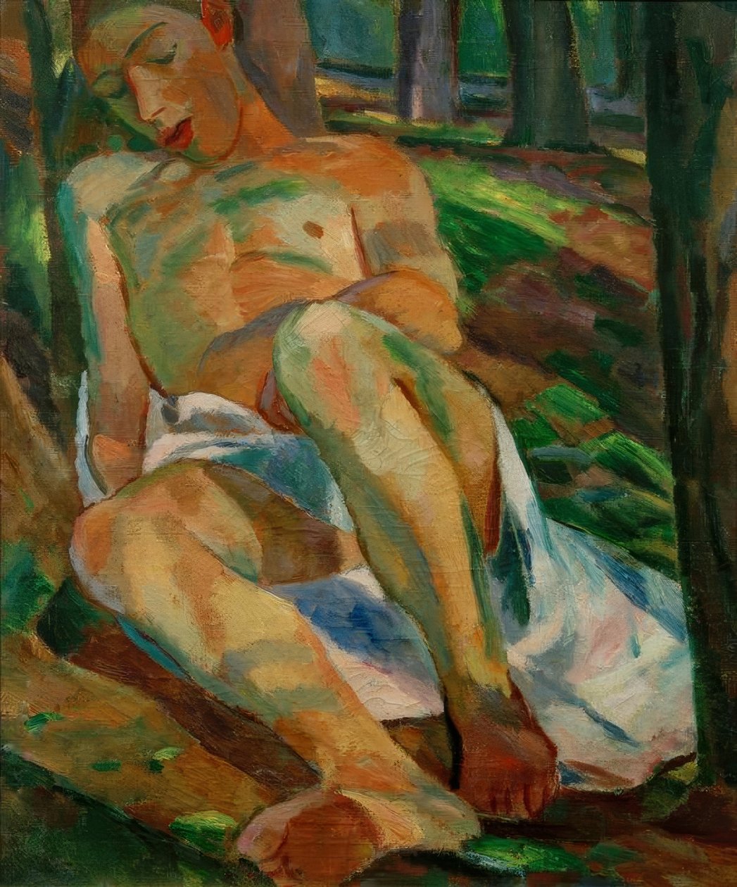 Niño durmiendo en el bosque (Desnudo masculino recostado) de Albert Weisgerber