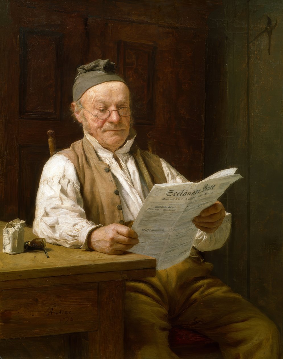 Agricultor bernés leyendo el periódico de Albert Anker